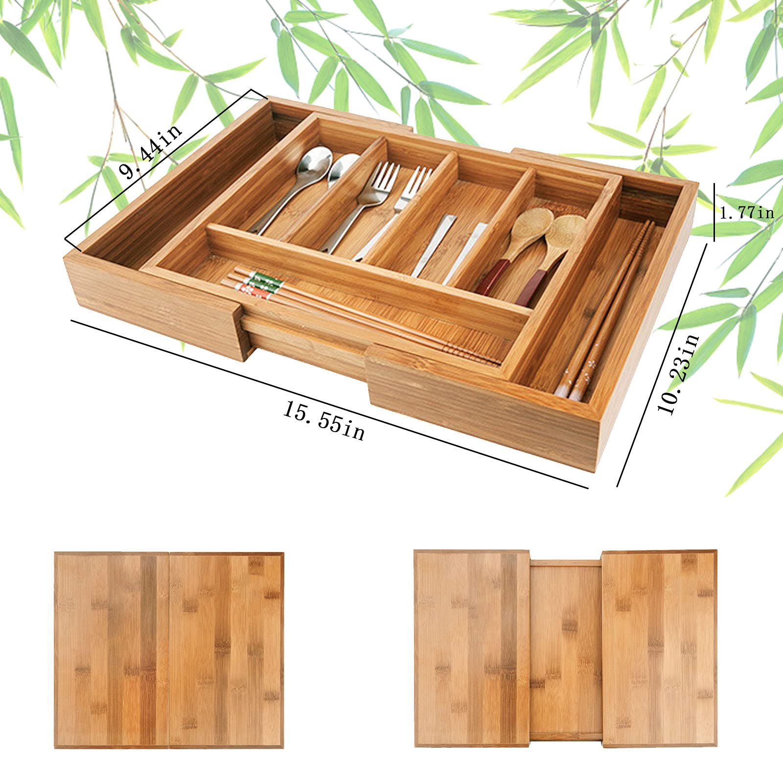 Organizador de cajones de cocina Bandeja de utensilios extensible Organizador de cajones Cubiertos Organizador de cubiertos en cajón Organizador de cajones de cubiertos de madera Bandeja de cubierto