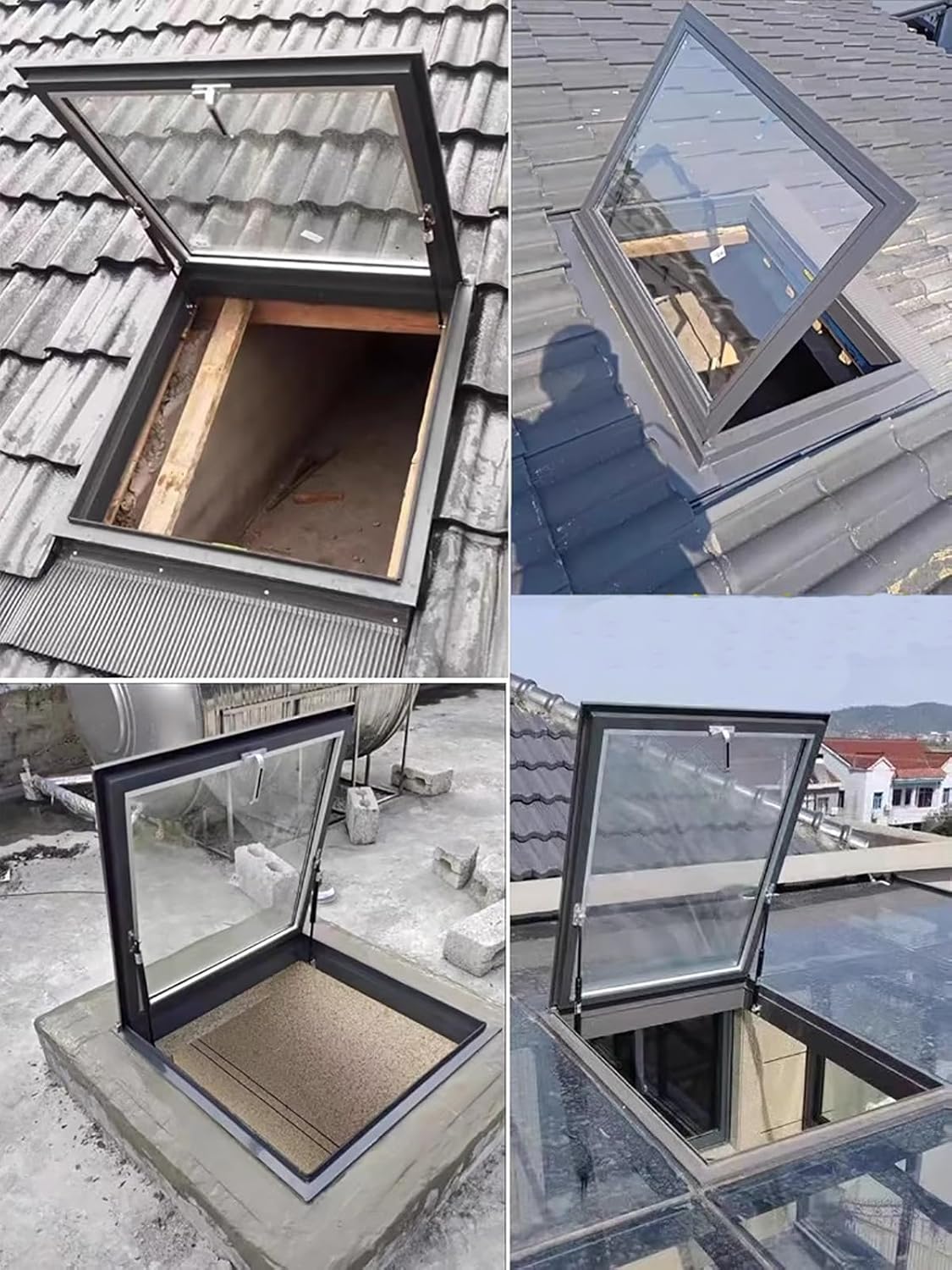 Skylight Vent for Sloped & Flat Roofs, Double-Layer Tempered Glass Window, Aluminum Frame for Home & Warehouse - 65x100cm (25.6x39.4in)