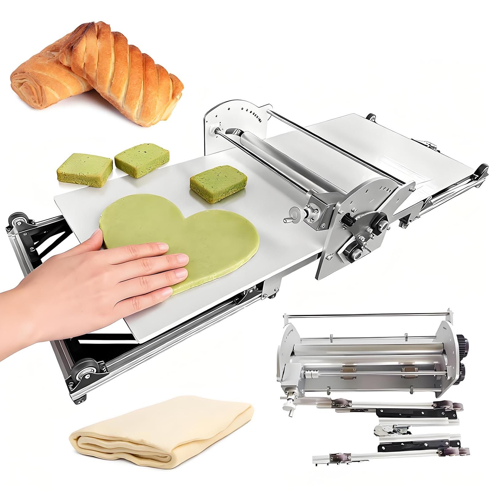 Sfogliatrice elettrica | Rullo per pasta sfoglia reversibile 40"x17,7" | Pressa per pasta sfoglia in acciaio inox per croissant e pasta danese | Spessore regolabile da 2 a 30 mm | Essenziale per la