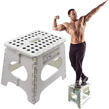 Spranster Super Strong Folding Step Stool - 11" - Sturdy Enough to Hold 300 Lb - Lightweight Foldable Step Stool for Adults and Kids - Opens with one Flip - Great for Kitchen, Bathroom and Bedroom