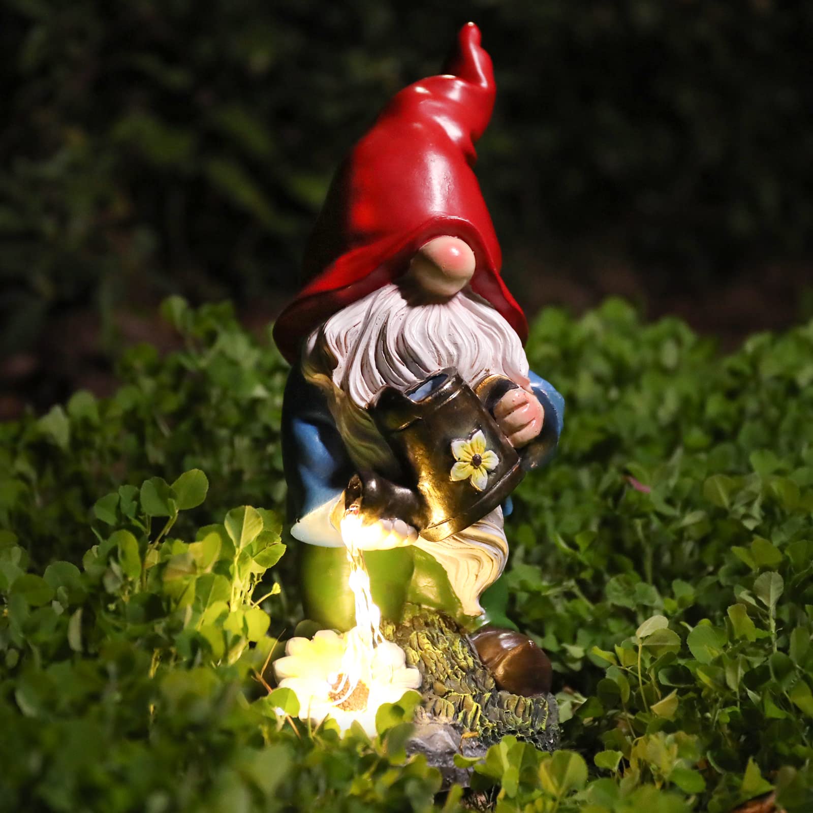 Ovewios Garden Statues Gnome Decor, Garden Gnomes Outdoor Funny Gnome Hold Watering-Pot with Solar Light Lawn Ornaments Decor for Outside Patio Yard Porch Decoration Gifts
