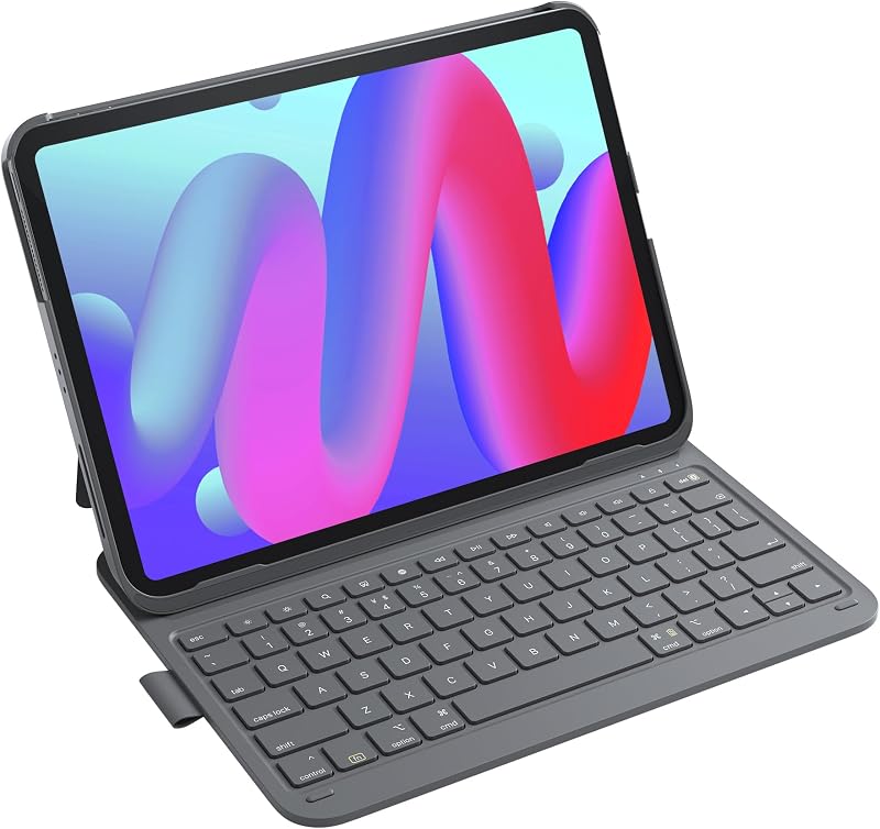 Inateck for iPad (A16) 11th/10th Gen Case with Keyboard, Ultralight 427g | For Air 11" M4/M3/M2 (2026/2025/2024), Air 5/4, Pro 11 4/3/2/1, Built-in Pencil Holder, AirTap, Gray