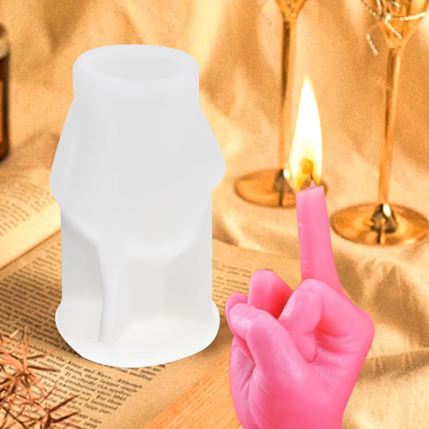 3D Hand Shaped Mold, Middle Finger Gesture Silicone Candle Molds, Resin Casting Pillar Mould, Soap Aromatherapy Home Decorations, Gypsum Clay Crafts Making (3.8 & 7.4 inch, Middle Finger)