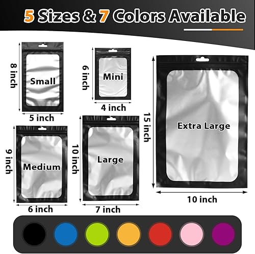 Miniatura 6 de 150 bolsas de Mylar a prueba de olores de 3.5 x 4.7 pulgadas para el almacenamiento de alimentos, bolsas resellables de Mylar degradadas con ventana