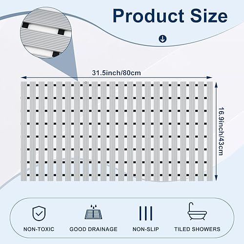 Miniatura 2 de Tapete antideslizante con peso de 32 x 17 pulgadas, tapete de baño texturizado de TPE para superficies de bañera y ducha texturizadas, sin ventosas,