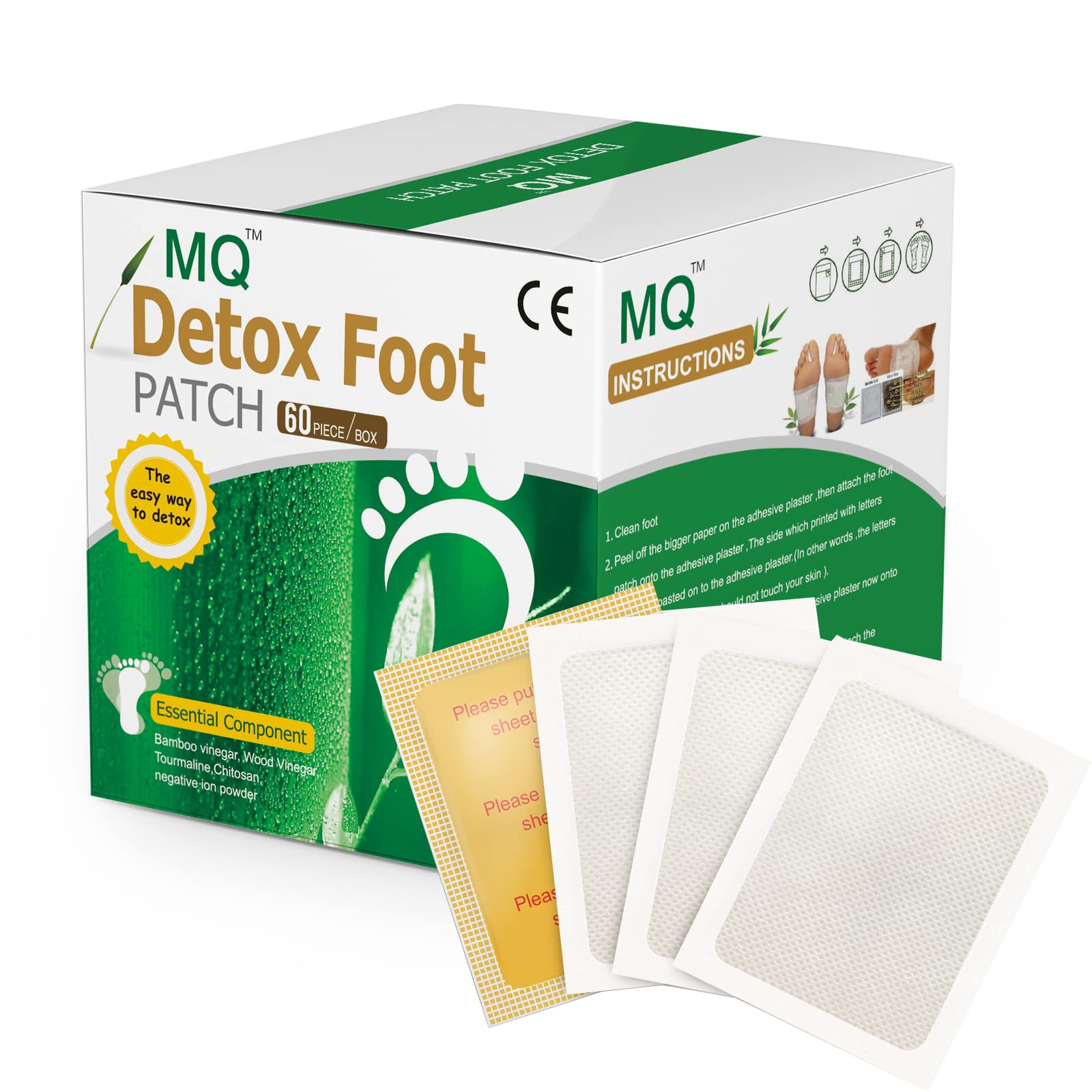 MQ Foot Detox Patches 60 Counts, Improve Sleep, Stress Relief, Remove Body Toxins Natural Detox Foot Pads with Bamboo Vinegar Ginger