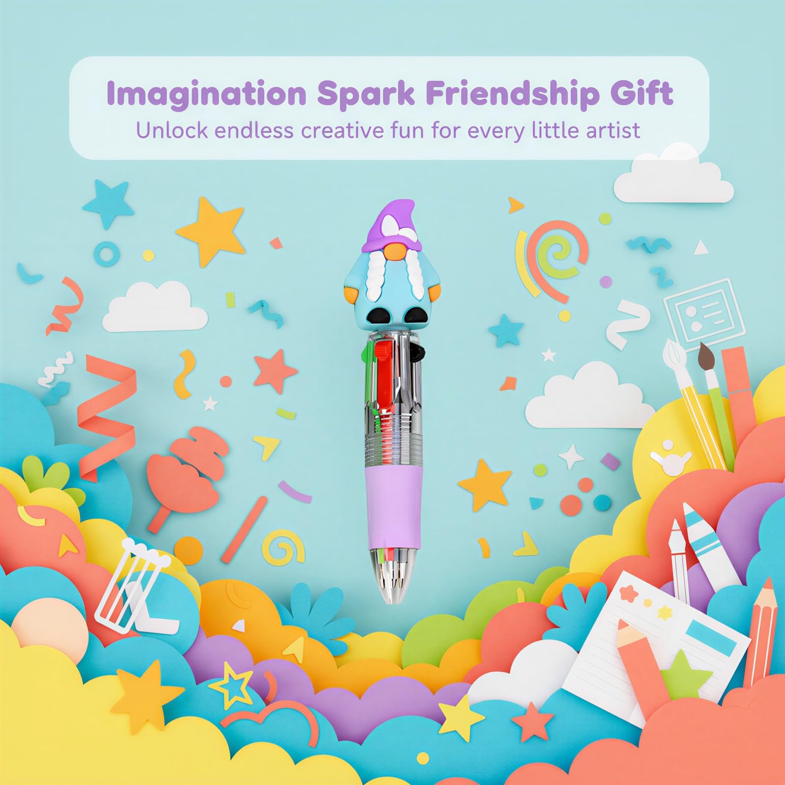 40 Stk. Oster Kugelschreiber, 4 Farben, 0,5 mm Druckkugelschreiber, Kawaii Cartoon Motive, Mini Format, mit vier Minenfarben, für Schreiben, Zeichnen, Büro und Partygeschenke