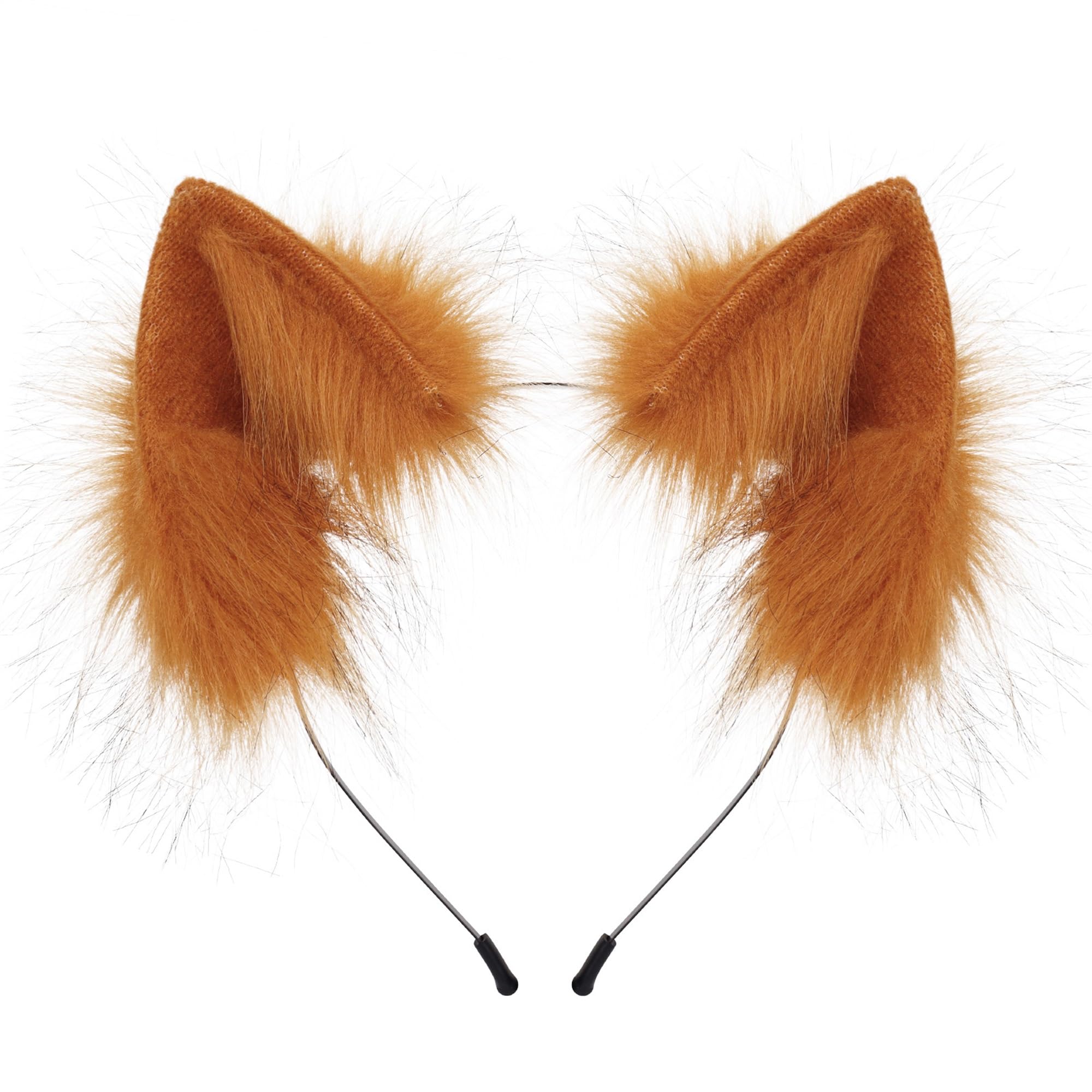 SANSIWU Halloween Fashion Faux Fur Cat Ears Hair Clip Party Costume Ornament Furry Wolf Fox Tail Bell Leather Neck Chocker Cosplay Toy Set (C-Beige Single Headband, One Size)