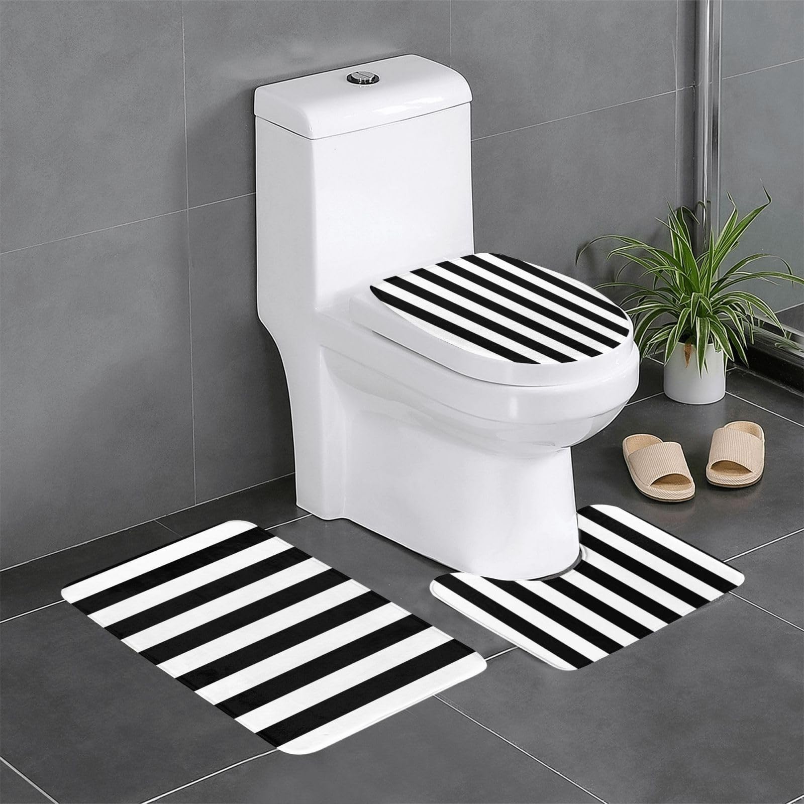 Tapis de salle de bain antidérapants à rayures lot de 3 pour meuble-lavabo
