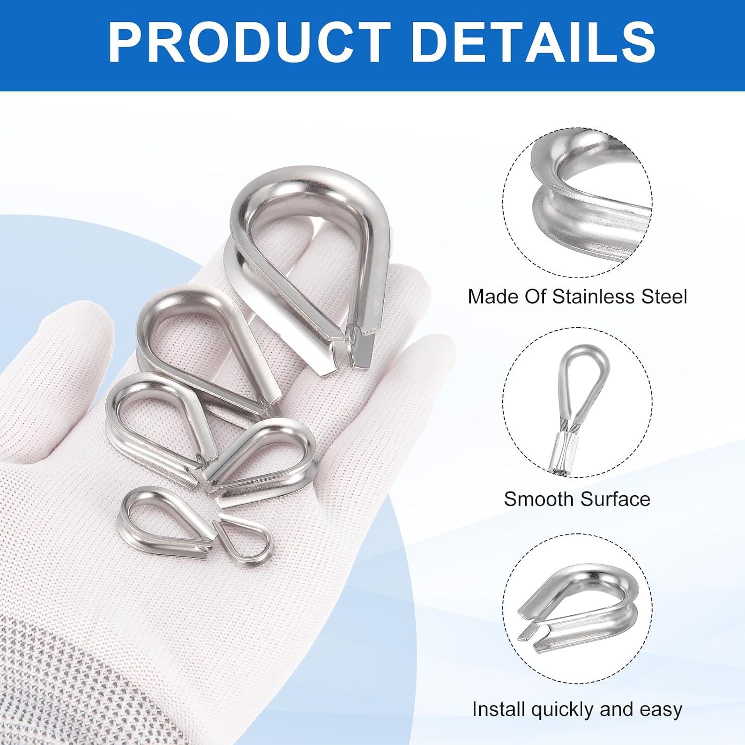 PATIKIL 1/4" (6mm) Wire Rope Thimble, 38 Pack 304 Stainless Steel M6 Cable Thimbles Rigging for Lifting Hanging Securing, Silver