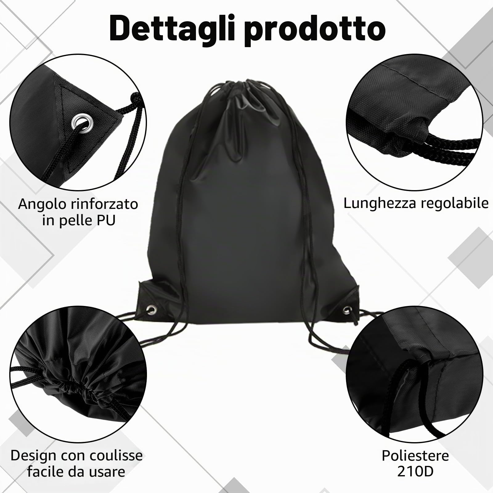 DAJAVE 40 sacchetti da palestra neri con coulisse, in PE, con coulisse, impermeabili, per sport, scuola, palestra, viaggi, nuoto, spiaggia