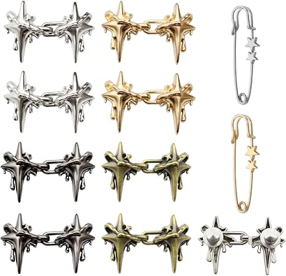 ROPAKED 10 Set Pant Waist Tightener Star Buttons Pins for Loose Jeans Reusable Waist Cincher Clip Metal Brooch for Women Clothing Dresses Skirts No Sewing Decoration Accessories