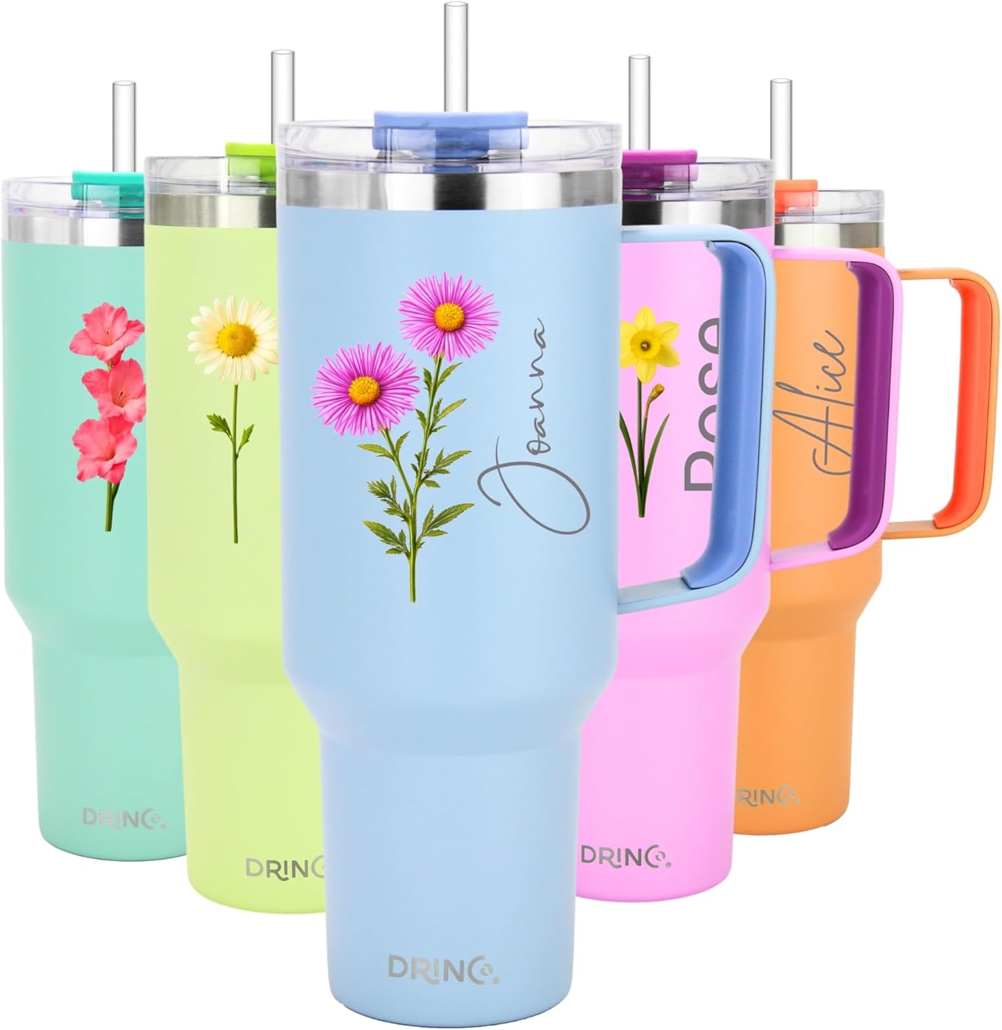 Drinco 40oz 30 oz Tumbler with Handle, Personalized, Straw Lid, Insulated Stainless Steel Travel Mug Water Bottle Ice Coffee Cup For Cold and Hot (30oz Monogram)