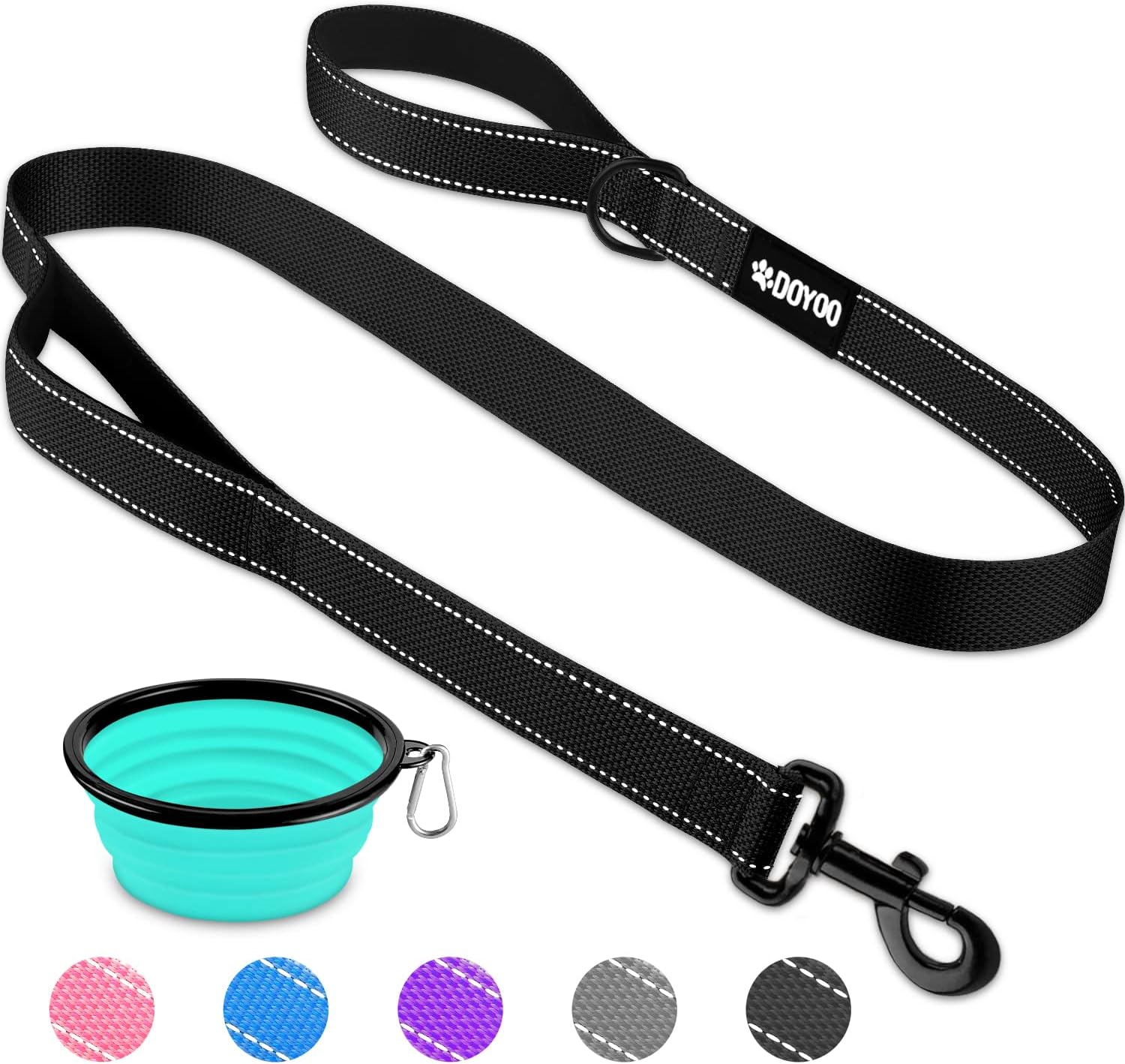 DOYOO Dog Leash 6 FT - Double Handle Traffic Dog Leash Reflective Dog Leashes for Medium and Large Dogs with Collapsible Pet Bowl