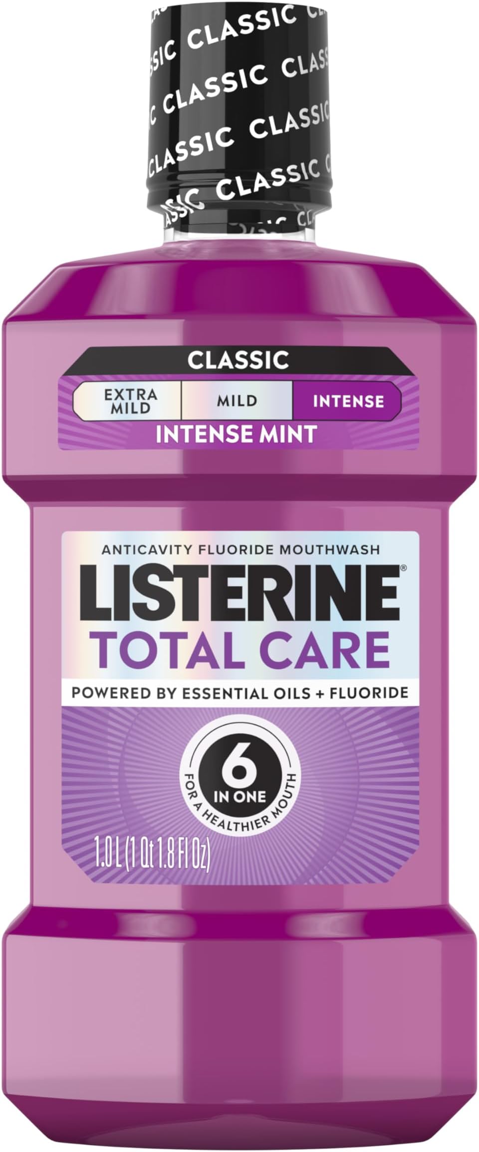 Listerine Total Care Anticavity Mouthwash, 6 Benefit Fluoride Mouthwash for Bad Breath and Enamel Strength, Fresh Mint Flavor, 1 L