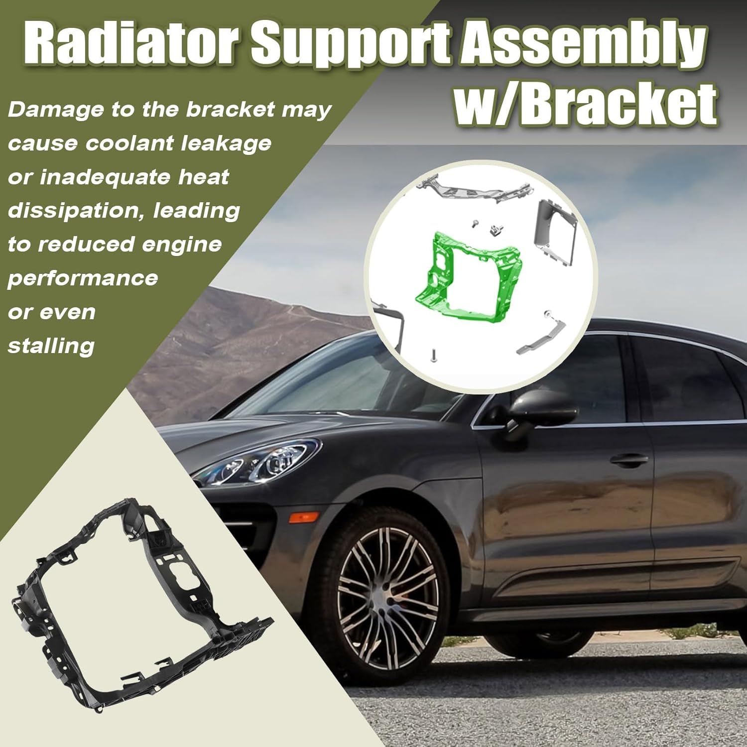 Priprilod Radiator Support Assembly w/Bracket Right Passager Side Center Compatible With Porsche Macan 2015 2016 2017 2018#95B805594