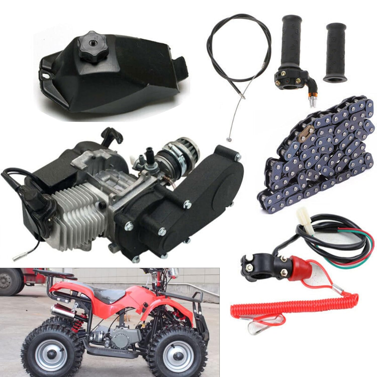 49CC 2-Stroke Bike Engine Motor Kit for Pocket Bike Mini Dirt Bike ATV Scooter 14 Teeth | Single Cylinder | T8F Chain (US Stock)
