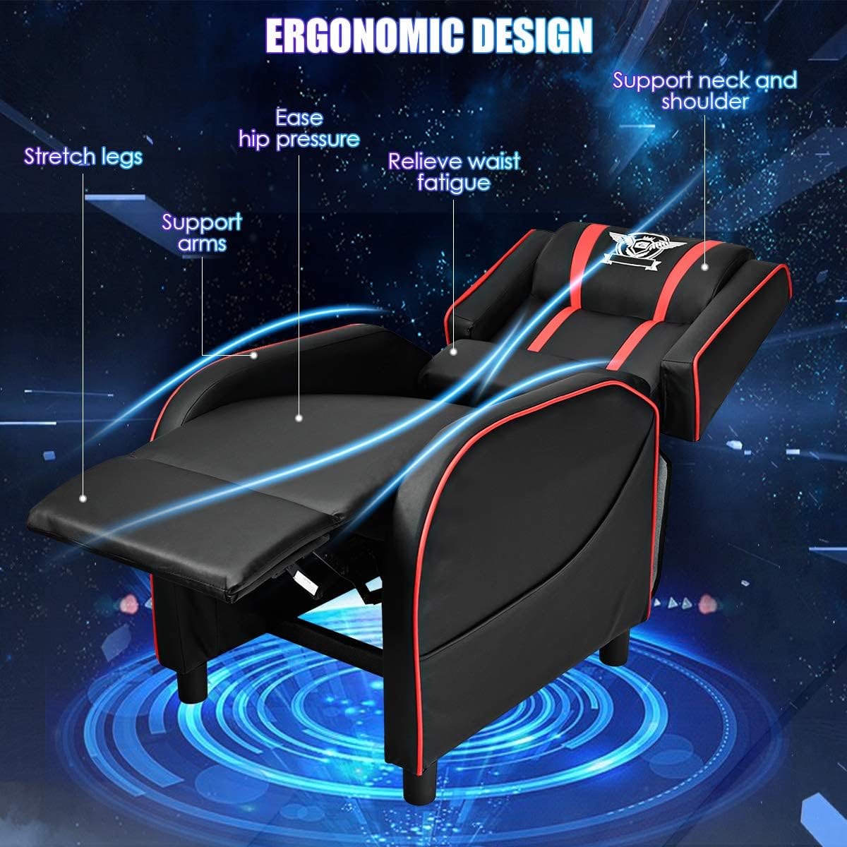 DORTALA Massage Gaming Chair for Adults, Adjustable Recliner Sofa w/Footrest and Massage Function, Adjustable Living Room Recliner, Home Theater Seating, PU Leather, 330LBS Weight Capacity, Red