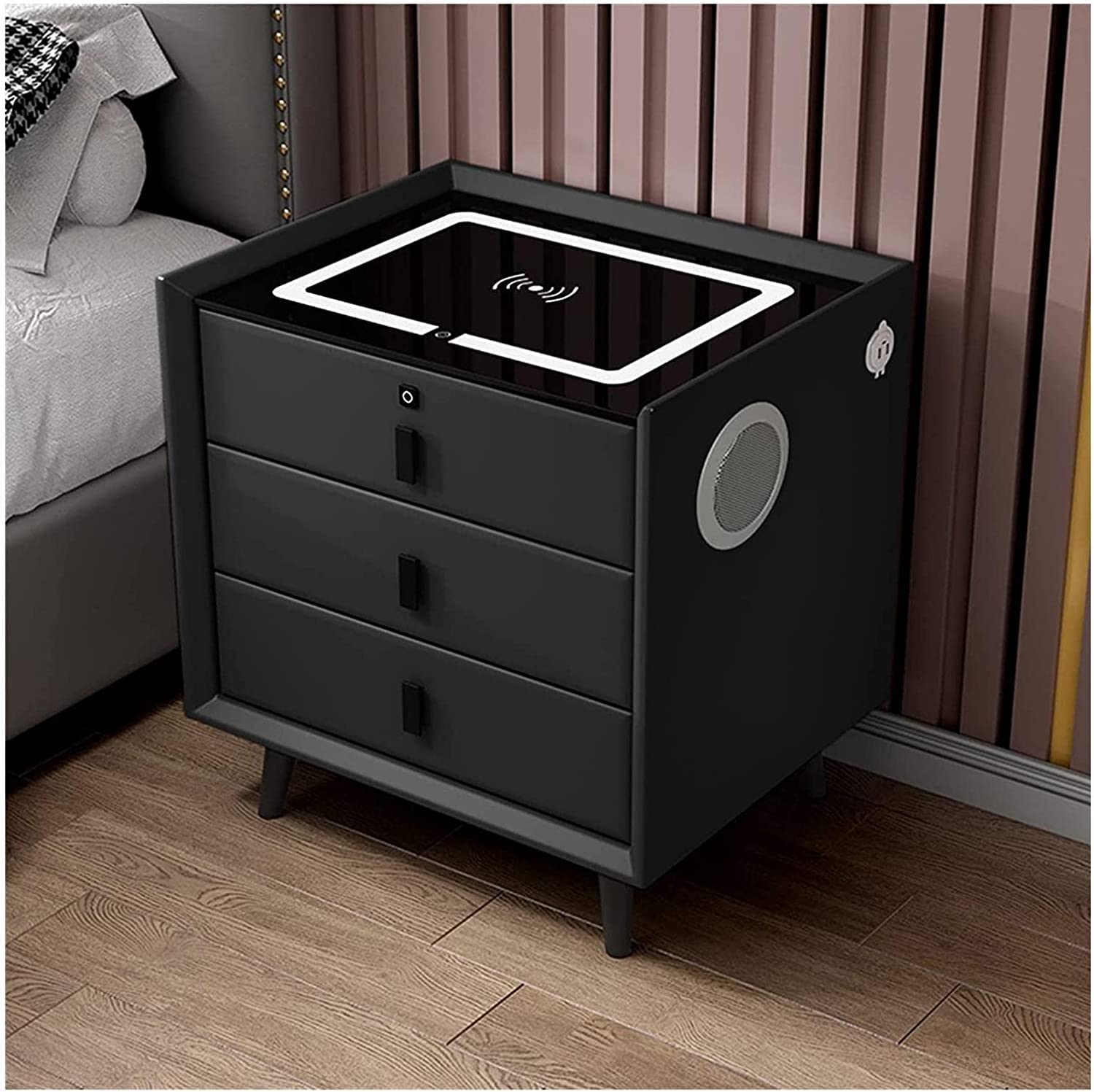 BHGFYXBS Smart Nightstand With Usb/Wireless Charging Port Bedside Table Smart Ledbedside Cabinet With A Bluetooth Speaker Bedside Dresser,Black-2 Drawers,Black-3 Drawers,Black-3 Drawers