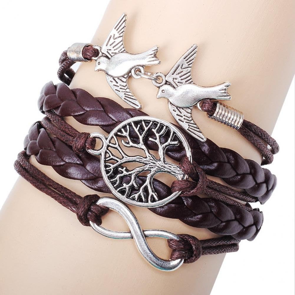 Superior Trade The tree of life and retro bracelet and bird alloy parts manual multilayer woven Bracelet