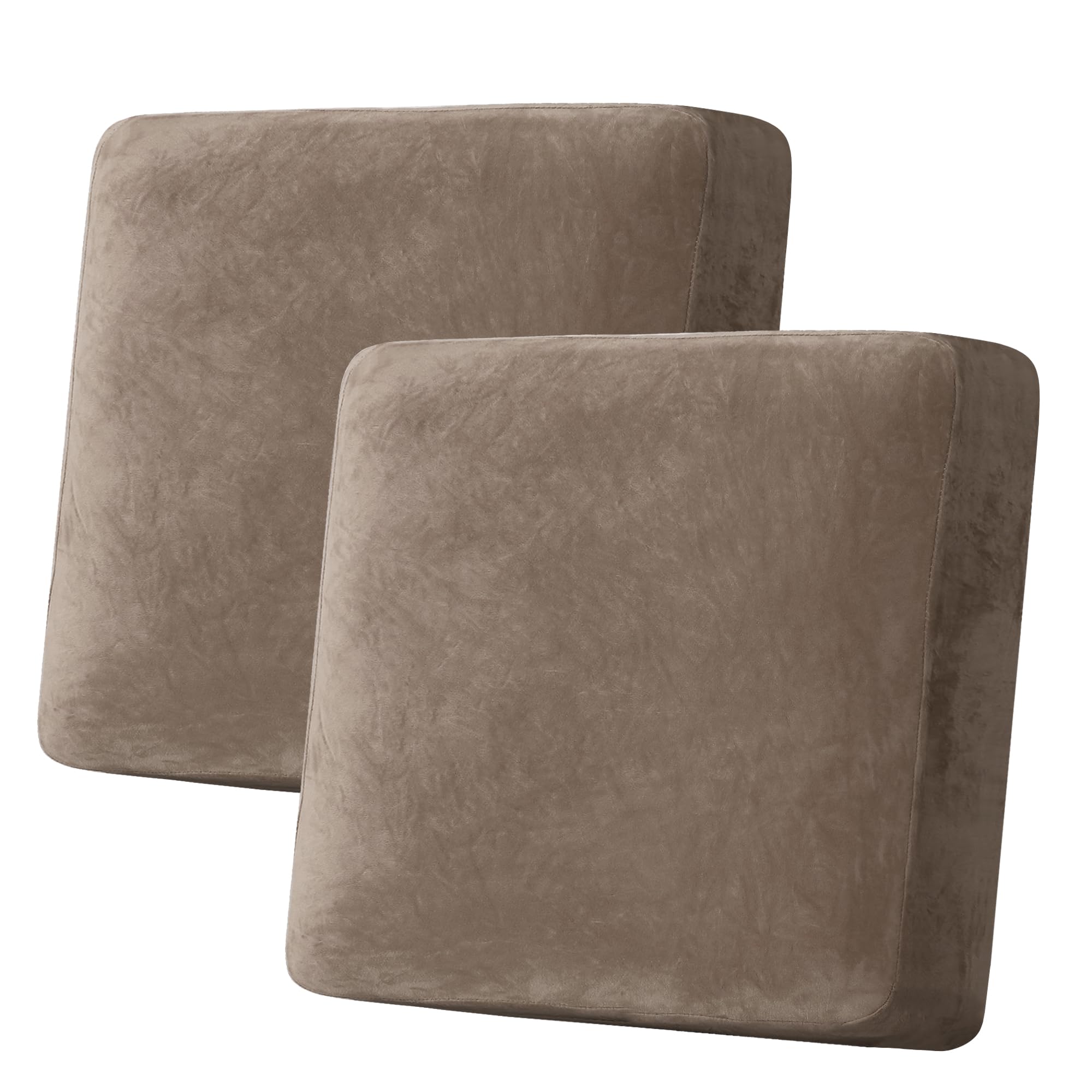 Photo 1 of H.VERSAILTEX Velvet Stretch Couch Cushion Cover Plush Cushion Slipcover for Chair Loveseat Sofa Cushion Furniture Protector Seat Cushion Sofa Cover (2 Piece Large Sofa Cushion Covers, Mocha)