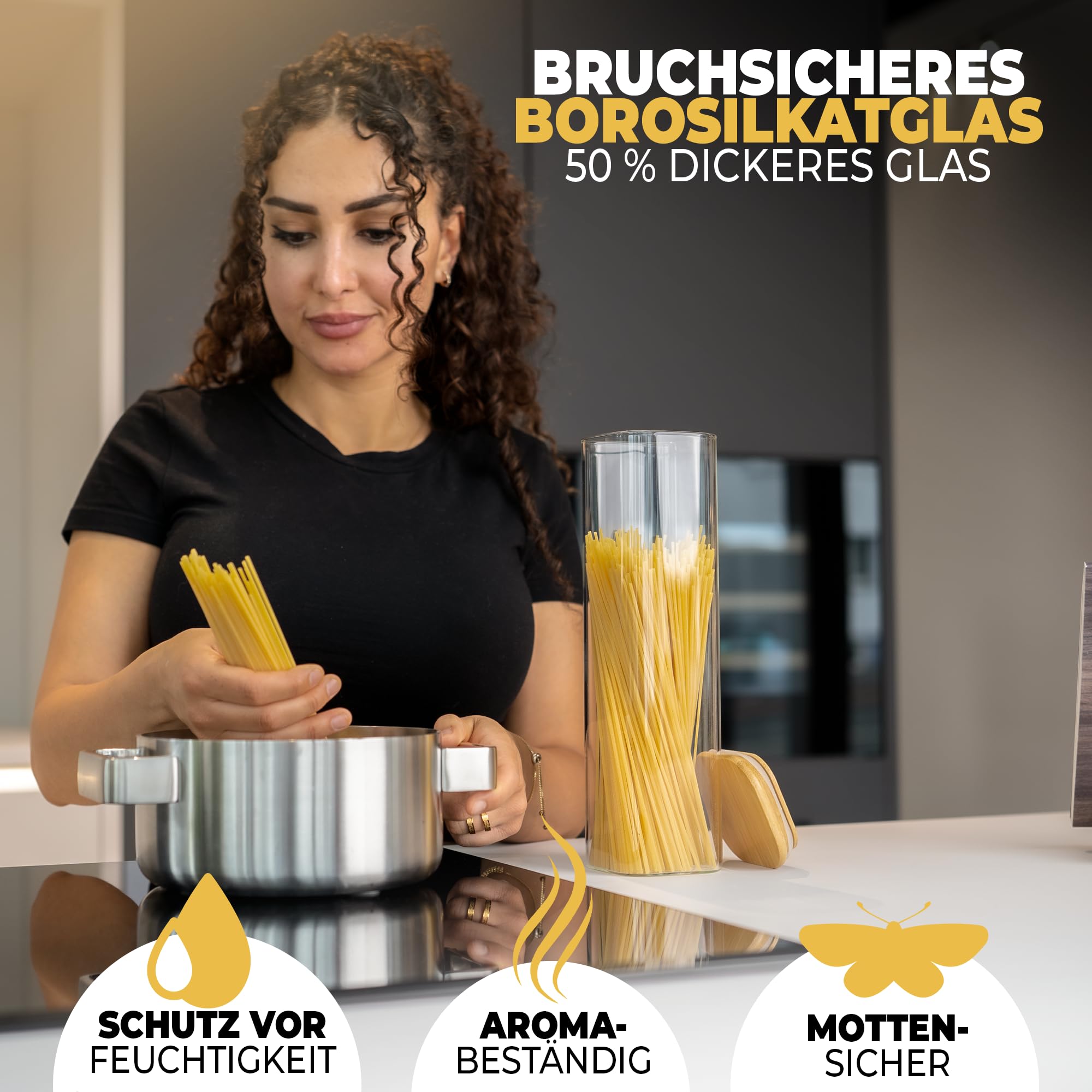 CLIDOR Tarros de almacenamiento con tapa, rectangulares, juego de 8 unidades – 5,2 l de volumen, mayor grosor de cristal, tarros con tapa hermética, caja de almacenamiento de cocina para todos los