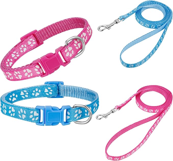 AKlamater 2 Pack Dog Collar and Lead Set, Puppy Collar and Lead Set