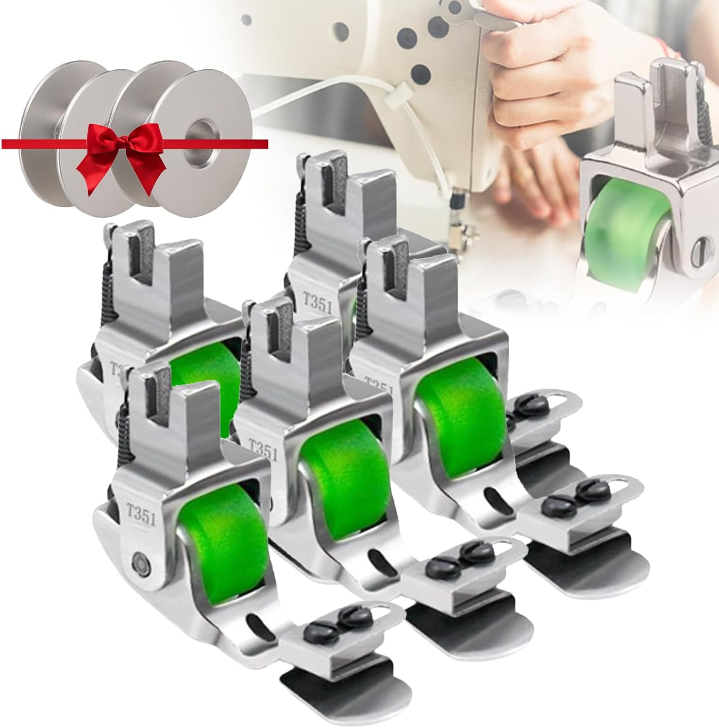 Versatile Adjustable Rolled Hemmer Presser Foot,Rolled Hem Pressure Foot Sewing Machine Presser Foot Hemmer,Sewing Rolled Hemmer Foot,Hem Foot for Sewing Machine,Hemming Tool (5*Green)