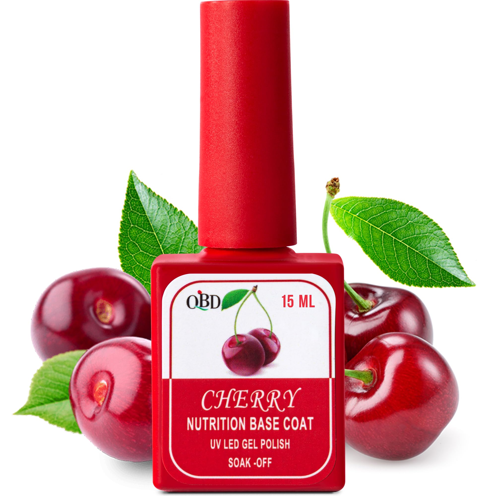 OVLUX QBD Nutrition Base Coat - 15ml UV Gel Nail Polish, Enriched with Cherry Extract and vitamin Ca, Clear Nail Plate Protector, Soak-off No Wipe Gel Nail Polish Base