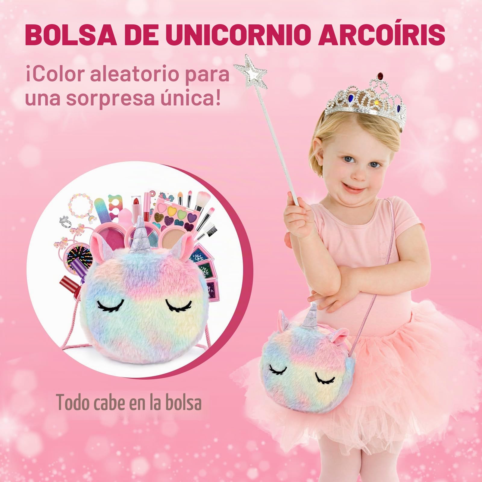 Maquillaje para Niñas, Anpro Kit de Maquillaje Niñas, Juego de Maquillaje para Niños Maquillaje Lavable y Seguro para Niñas, Juguete de Maquillajepara cumpleaños 3 4 5 6 7 8 9 10 Años