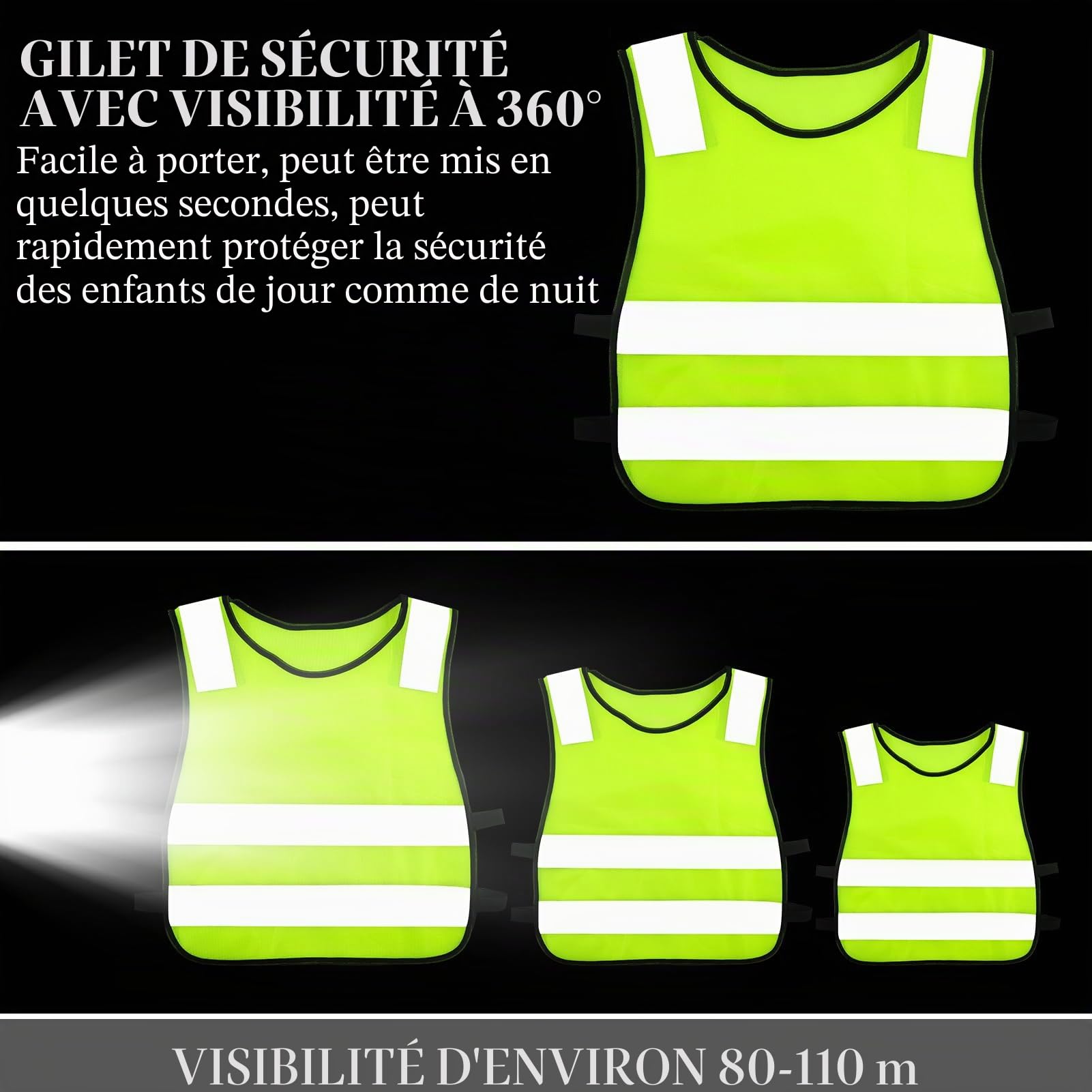 9 Pièces Gilet de Sécurité pour Enfants, Gilet de Sécurité Enfants, Gilets de Signalisation Auto pour Enfants, Gilet Réfléchissant pour Enfants pour la Circulation Routière Protection