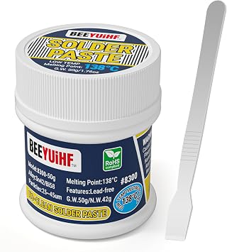 No Clean Solder Paste, Lead Free Soldering Paste Sn42 Bi58 T3, 138C Melting Point Solder Paste for Electronics in jar 1.76oz/50g