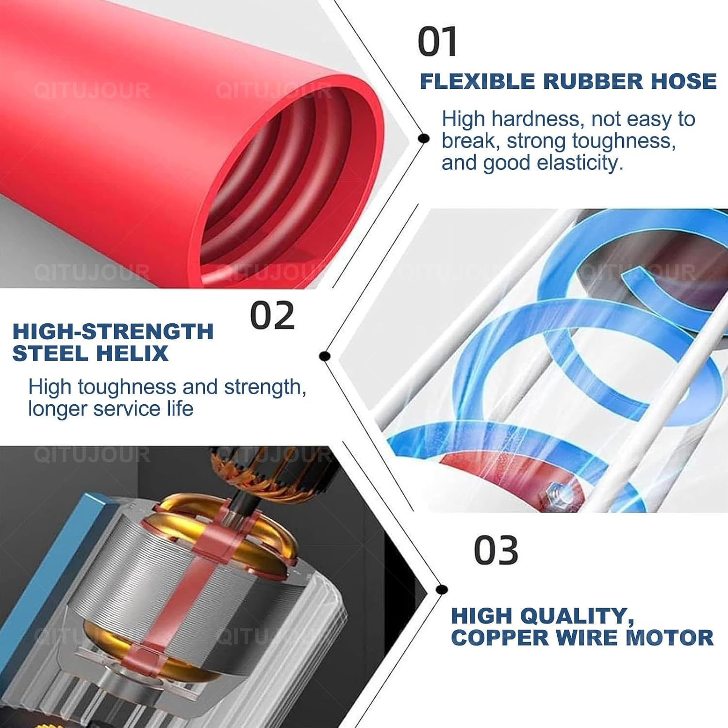 Heavy-Duty Grain Auger, Portable Suction Machine, 1500W Industrial Material Conveyor Thick Hose Screw Conveyor, Suitable for Conveying Engineering Granular Materials, Sand Cement, Blue + Red