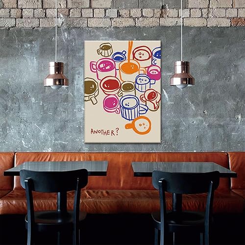 Miniatura 4 de WALLZK Póster enmarcado para pared, diseño de café con texto en inglés "Otro café", impresiones en lienzo de moda para cafetería, bar, pintura,
