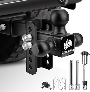 METOWARE Adjustable Trailer Hitch, Drop Hitch Fits 2-Inch Receiver, Tow Hitch with 4-Inch Drop, 12,500 LBS, Tri-Ball (1-7/8", 2", 2-5/16") Trailer Hitch Receiver with Double Anti-Theft Pins Locks