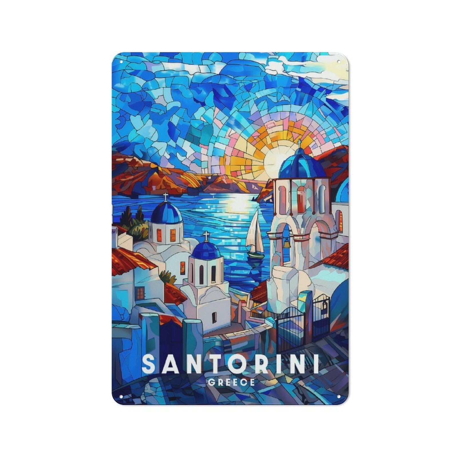 Junmoney Style-7 Vintage Garden Room Metal Sign 30X20cm Featuring Santorini, Utility Space Decor For Shed, Garden Room, Porch Or Garage