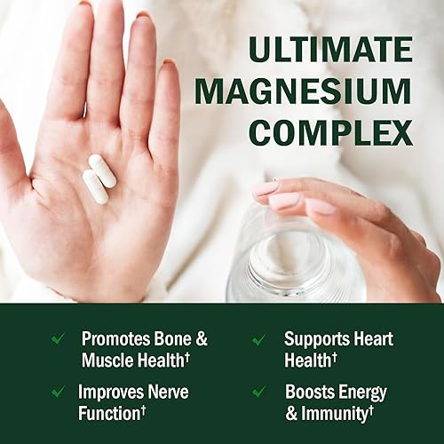 Miniatura 3 de Suplemento complejo de magnesio, extra fuerte, 350 mg de citrato de glicinato de magnesio malato y taurato para apoyar la salud del corazón y los