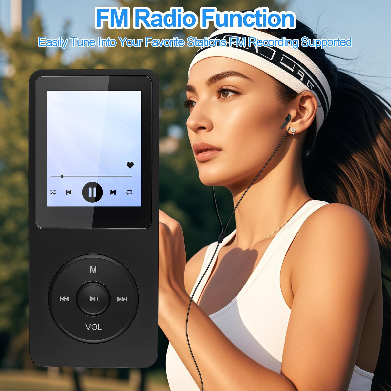 Reproductor MP3 64GB Bluetooth 5.3, MP3 Player Bluetooth con Radio FM y Altavoz, HiFi Música sin Pérdidas, Grabadora de Voz, Ebook, Soporte MicroSD 128GB, Wired Earphones and OTG Adapte