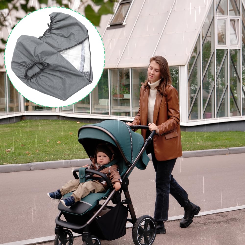 Tiiyee Housse de pluie universelle pour poussette, protection contre les intempéries, coupe-vent, respirante, protège de la poussière avec poche de rangement pour la plupart des poussettes simples de