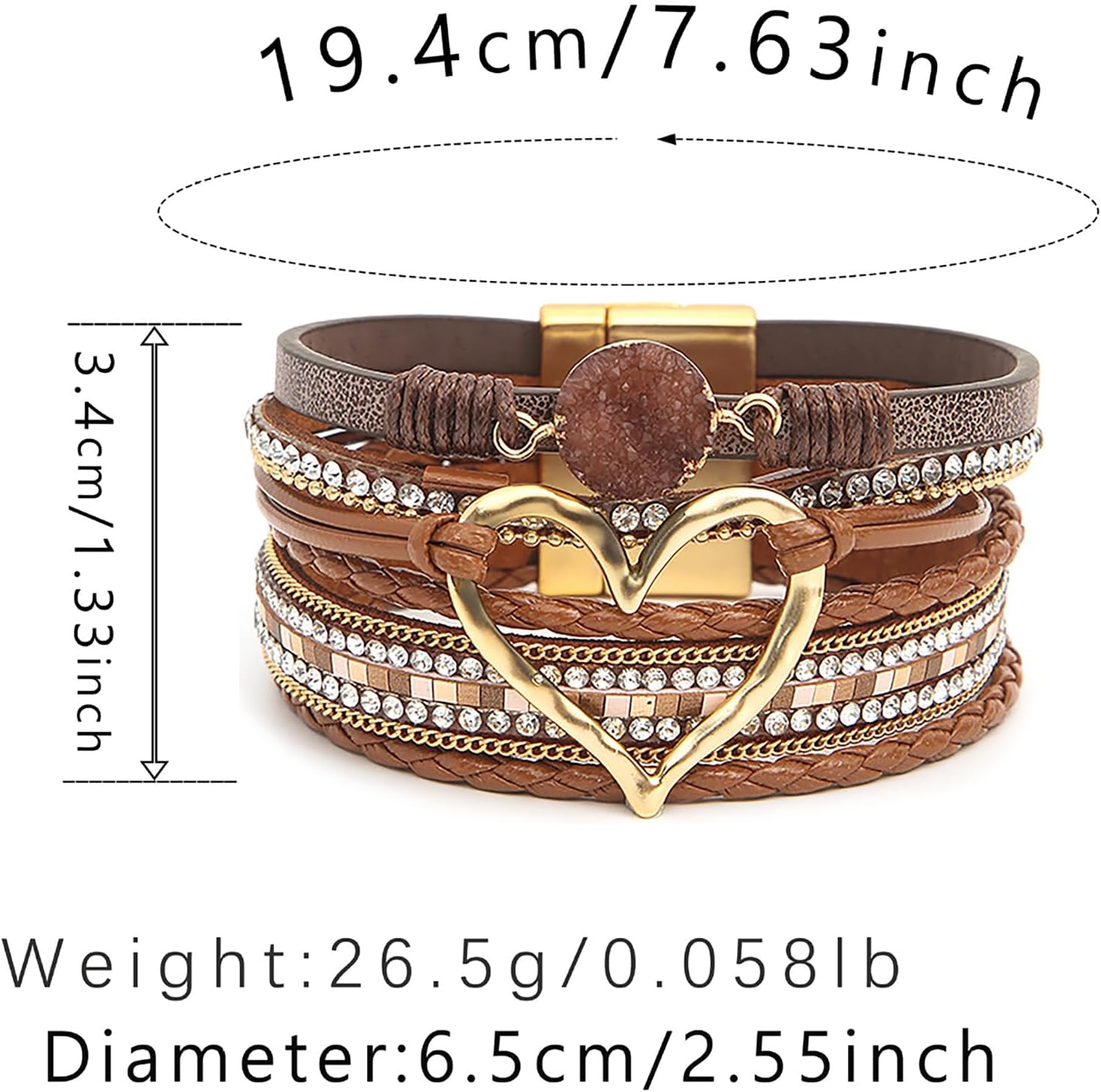 Love Heart Leather Boho Trendy Wrap Stackable Multilayer Bracelets Wide Cuff Bangle Jewelry Gift For Women - Image 9