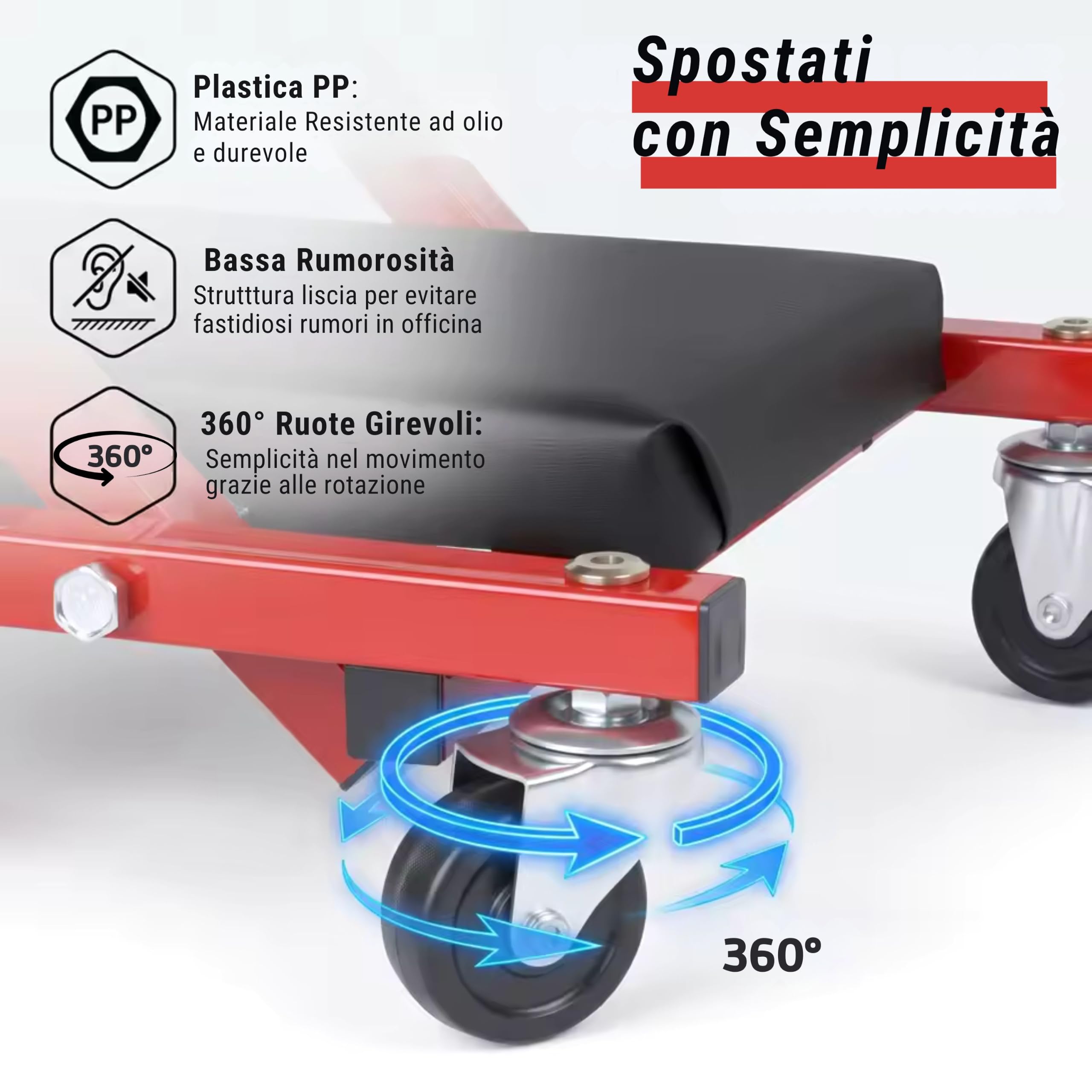 YASTA Carrello sotto Auto 2 in 1 Sgabello da Officina Meccanico Lettino Pieghevole 90cm Portata 150Kg Sedile Riparazione Imbottito con 6 Ruote Girevoli