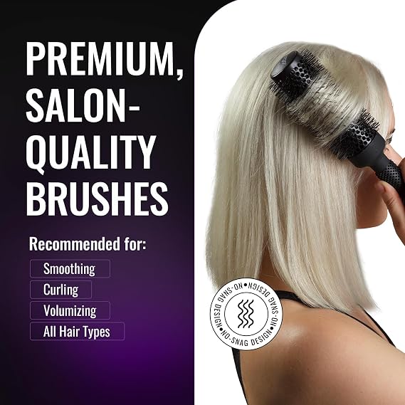 ERGO Ceramic Ionic Round Brush for Blow Out - Salon Quality Hair Brushes for Women - Roller Brush for Blow Drying, Wet and Dry Hair Styling, Volumizing Hair Care - ER25: 1