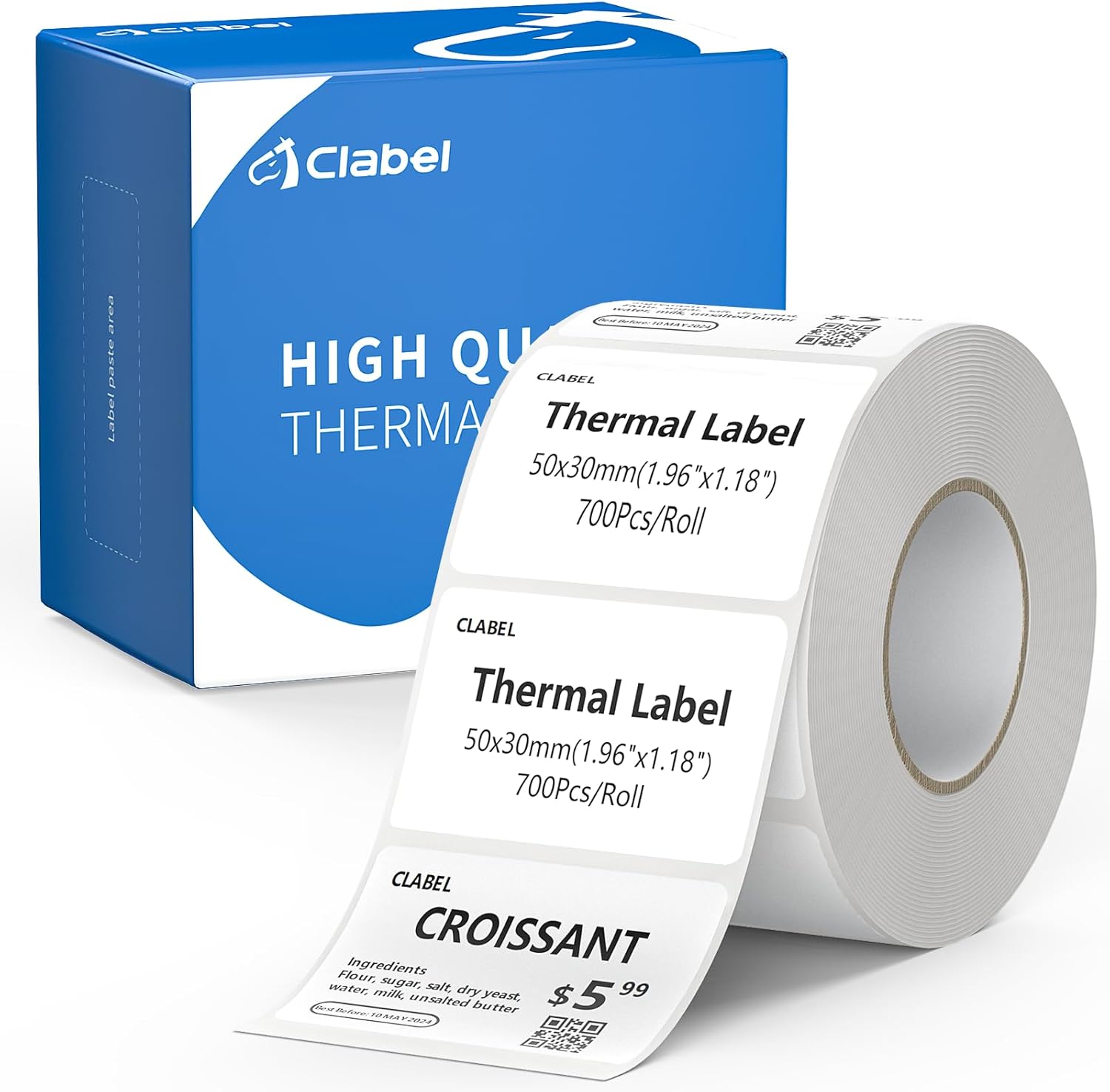 CLABEL 1.96"x1.18" Label Maker Tape 221D Label Print Paper Standard Laminated Office Oil Proof Tearproof Labeling Tape for Address, Logo, Shipping, Barcodes,QR Code (700 Labels/Roll,1 Roll)