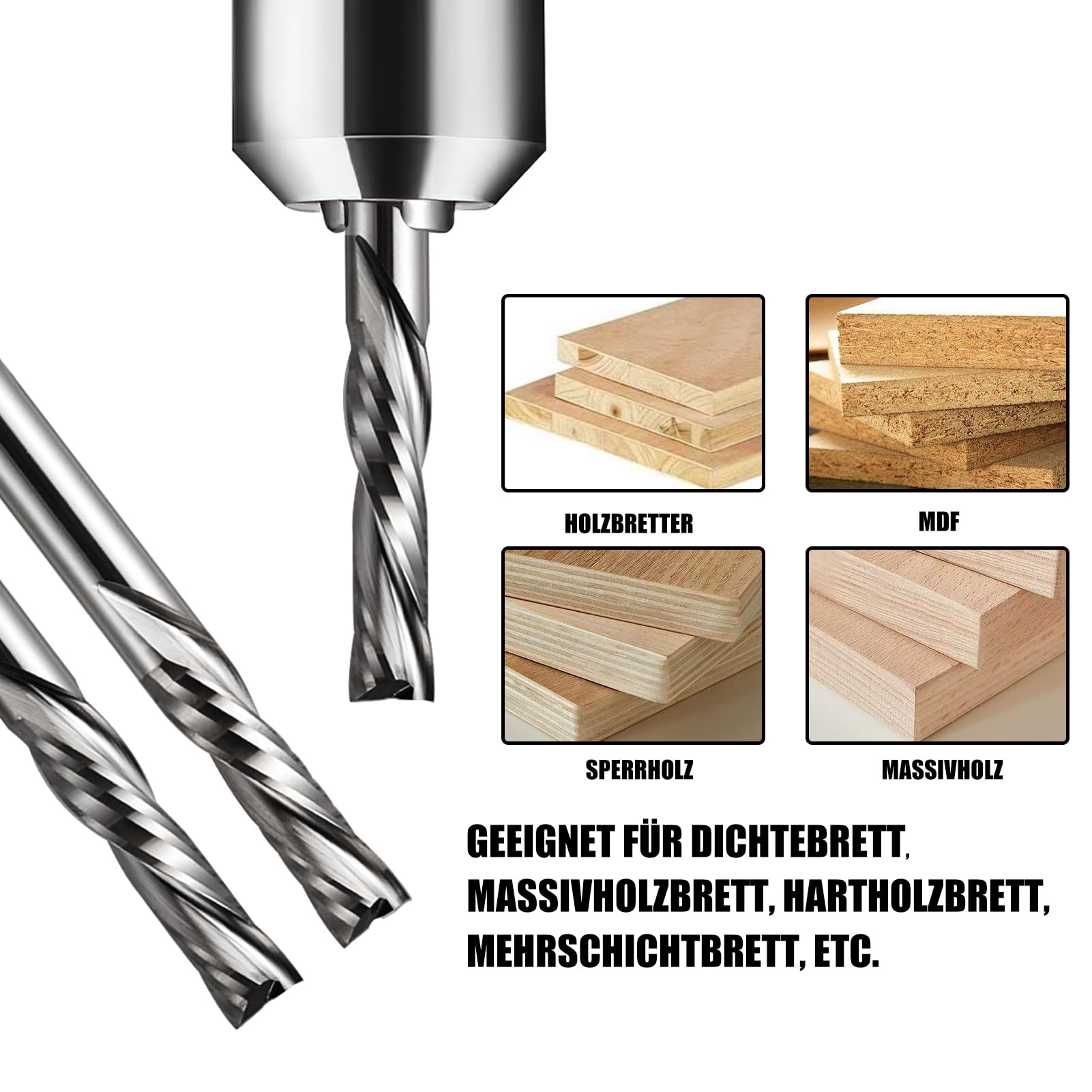 EU_HOZLY 6 mm trzonek 2 flety Down Cut Millionfrez, frez CNC, frez trzpieniowy, długość cięcia 25 mm, frez spiralny do drewna, frez podłużny do drewna, 2 sztuki (6 x 25 x 50 l)