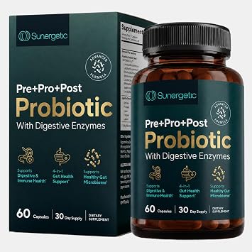 Premium 4-in-1 Probiotic Prebiotic, Postbiotic & Digestive Enzymes for Men & Women Supports Gut, Digestion & Immunity Complete Gut Health with Pre, Post, Probiotics & Digestive Enzymes60 Capsules