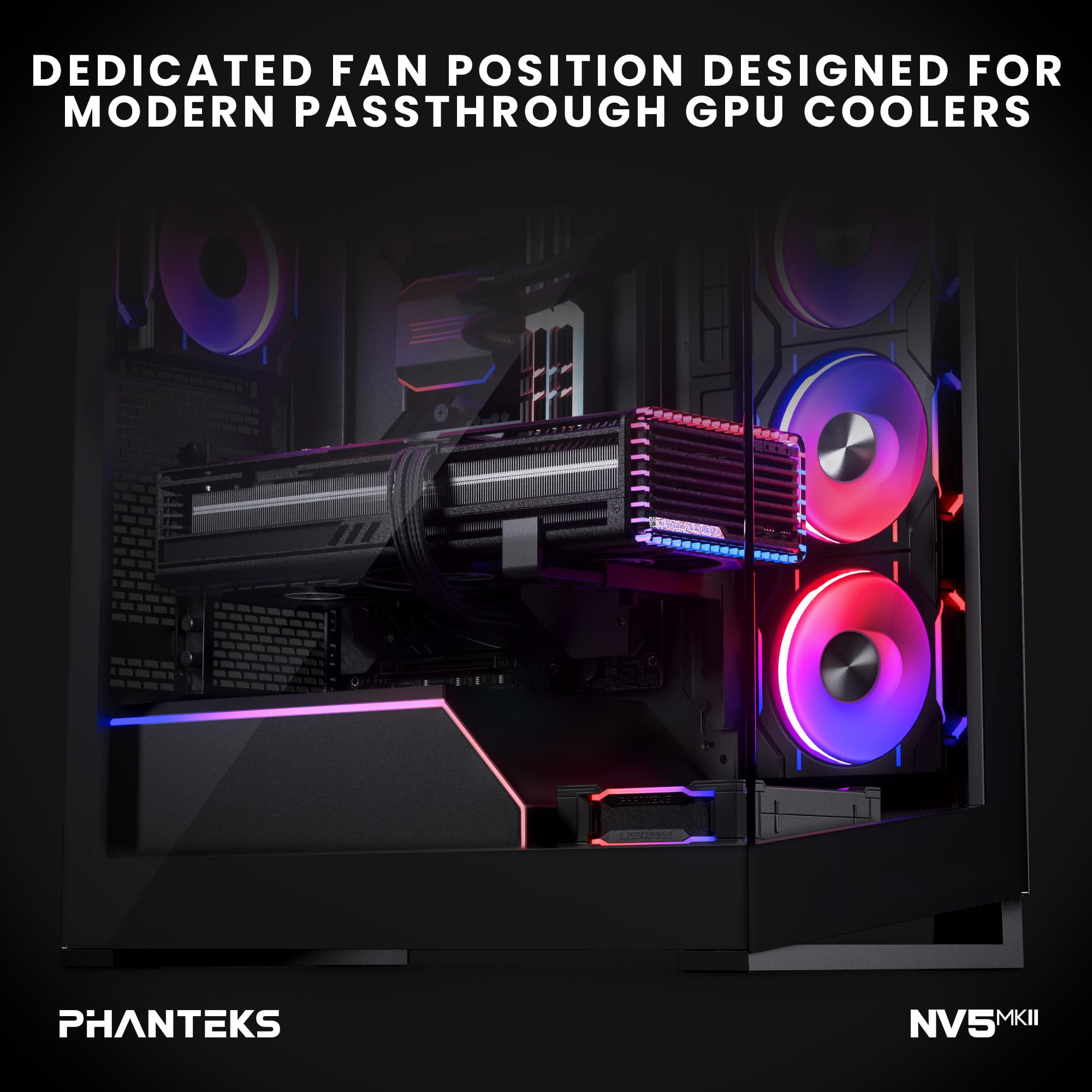 Phanteks NV5 MK2, Case Vetrina Mid-Tower, Supporto per Scheda Madre con Connettori Posteriori, Illuminazione D/A-RGB integrata, Vetro Temprato senza giunzioni, 8 slot per Ventole, Nero