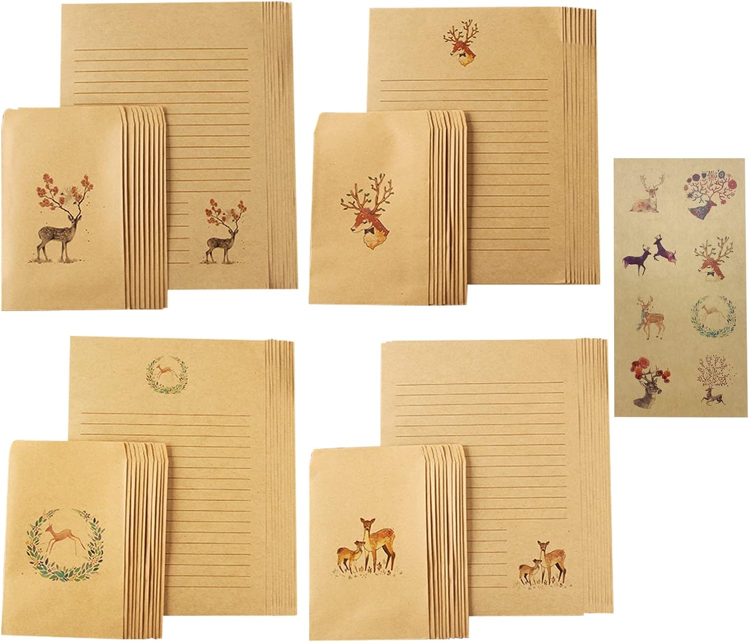 NUIBY 80 Pcs Stationary and Envelopes Set, 40 Vintage Stationery Paper with Line and 40 Envelopes, Classic Aged Vintage Letter Writing Paper with 40 Stickers