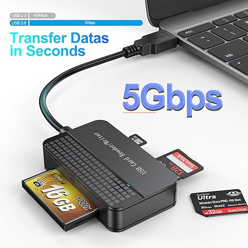 Miniatura 3 de Lector de tarjetas SD USB 3.0, lector de tarjetas de memoria FEMORO 4 en 1, lector de tarjetas TF Micro SD MS CF USB a adaptador de tarjetas SD