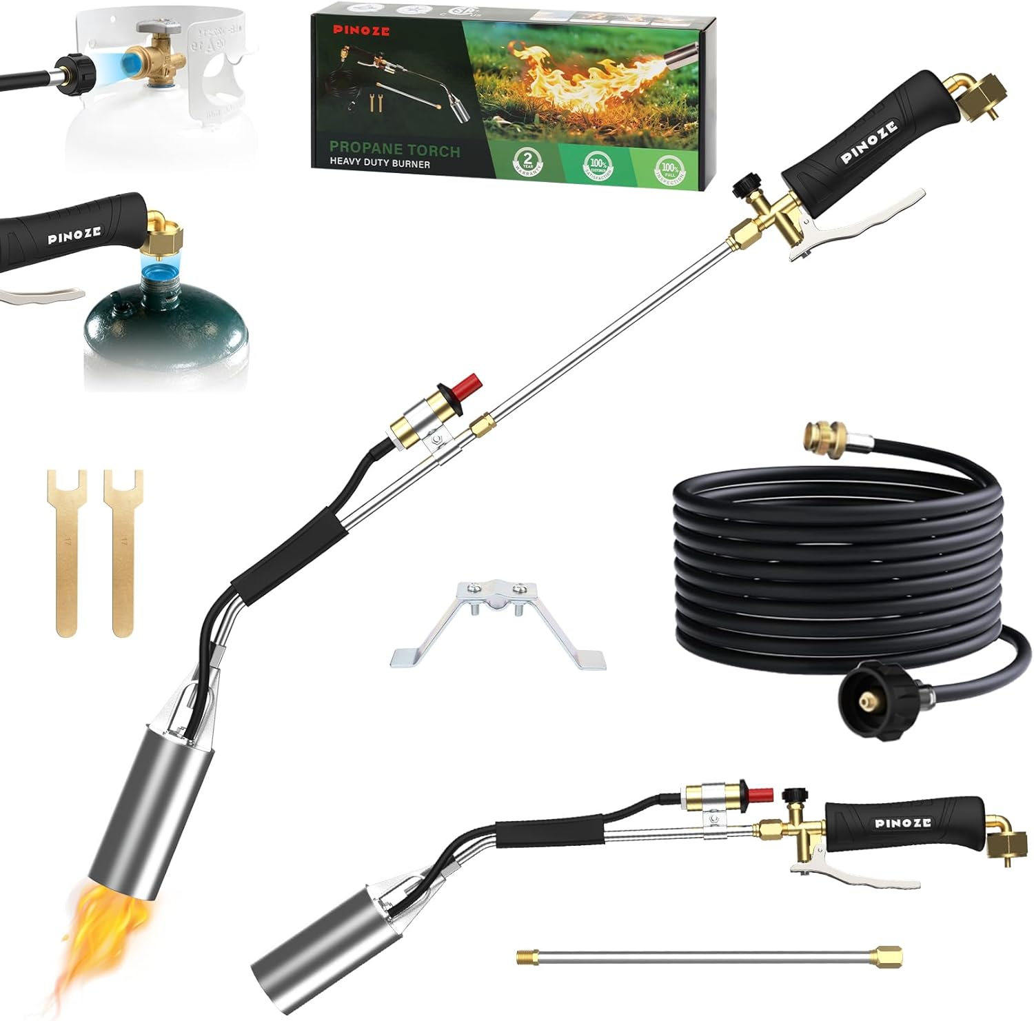 Propane Torch Weed Burner - 2,400,000 BTU Heavy Duty Blow Torch with Igniter & 10FT Hose, Flamethrower with 1LB Cylinder Adapter & Flame Control/Turbo Trigger for Weeding Wood Ice Snow Roof BBQ