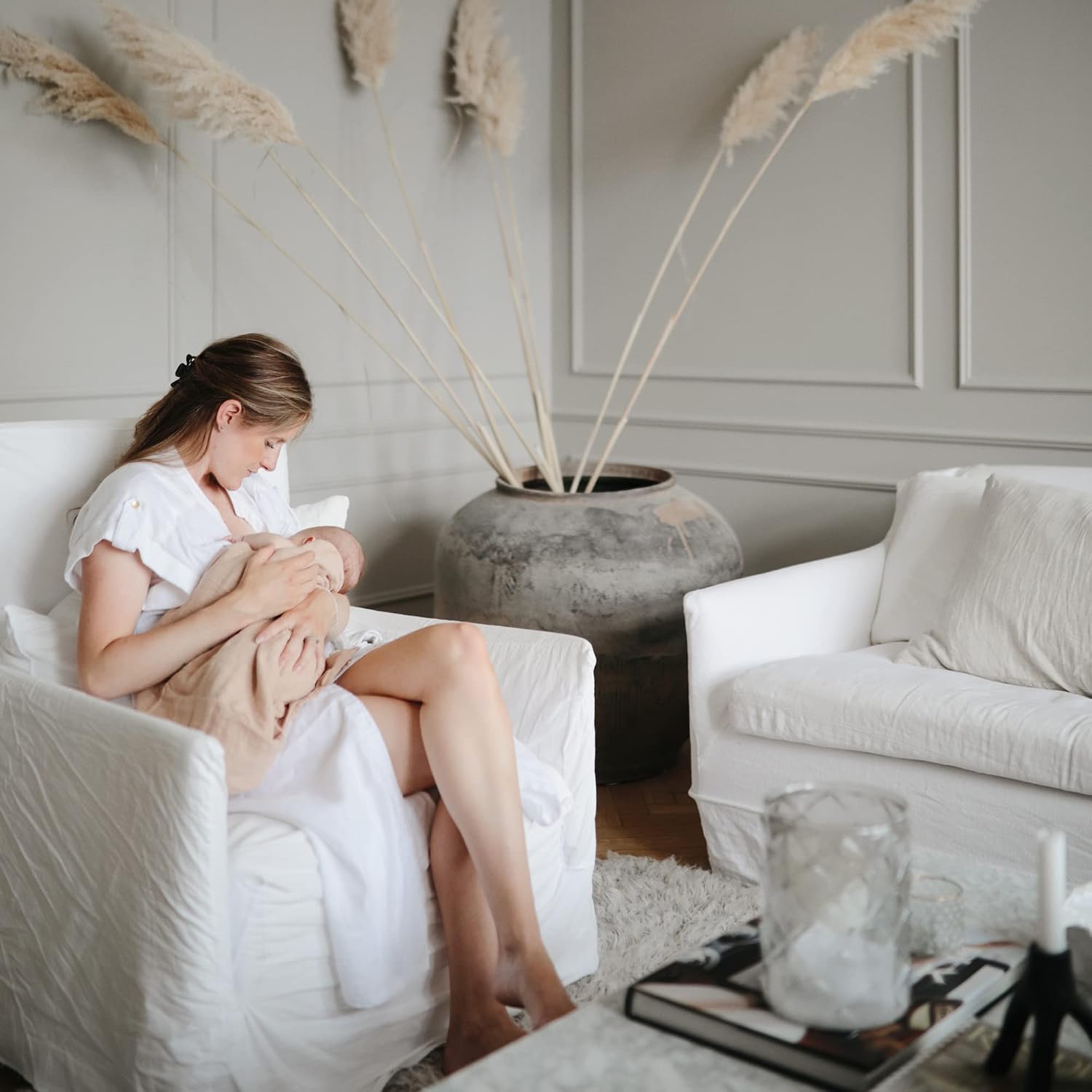 mushie Muslin Baby Swaddle Blanket | 100% Organic Cotton (Pale Taupe)